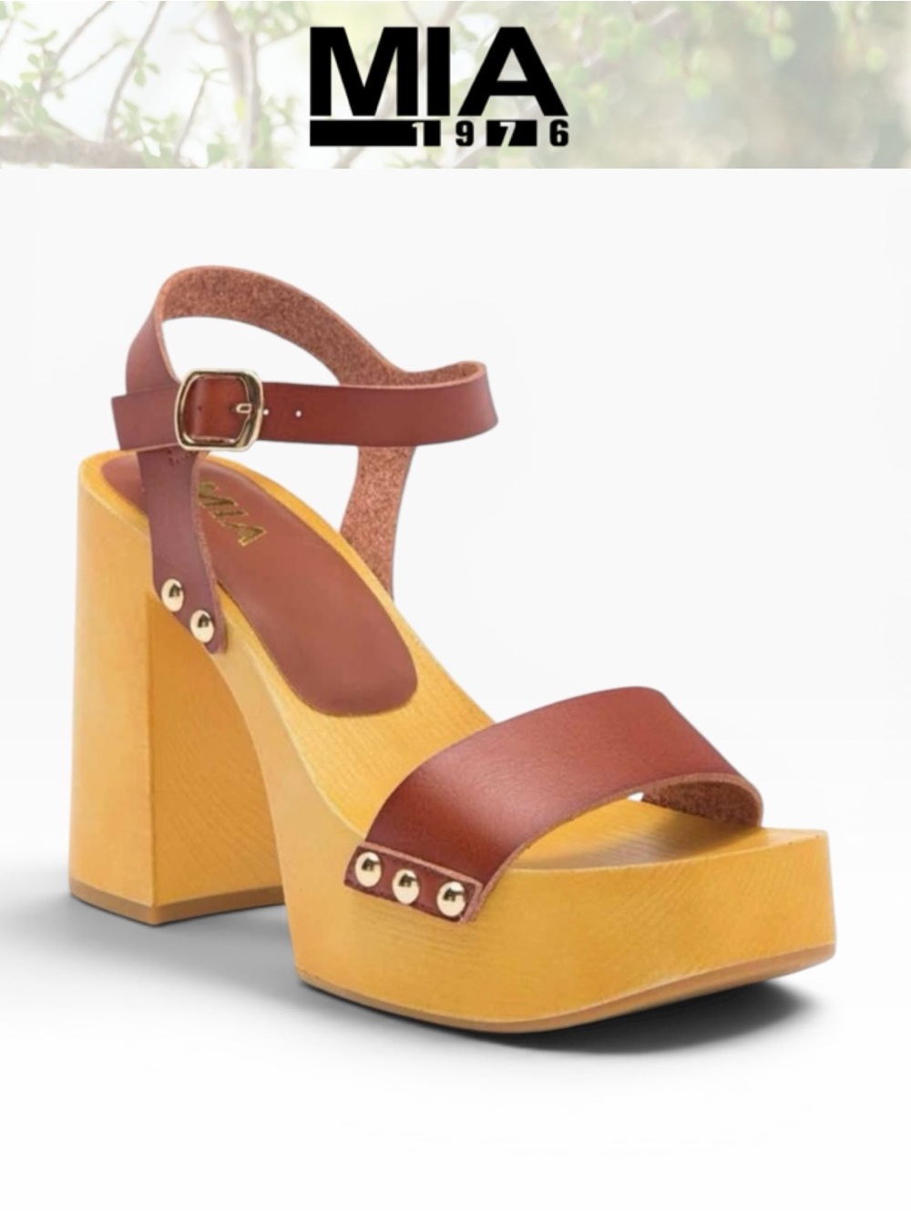 MIA DARRAH COGNAC PLATFORM SANDALS RETRO FAUX WOOD CLOG HEELS BOHO SIZE 7.5 NWT